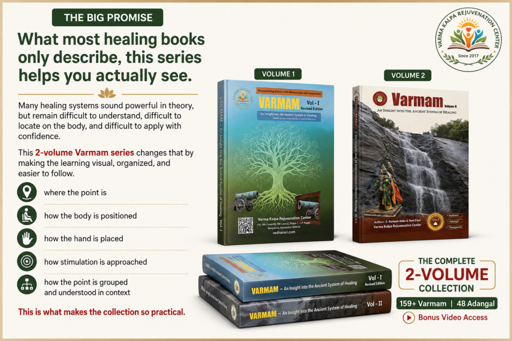 Promotional poster for The Big Promise: promoting the 2-volume VarRam healing book set, showing Volume 1 and Volume 2 covers and a stacked box set with text highlights on the left.