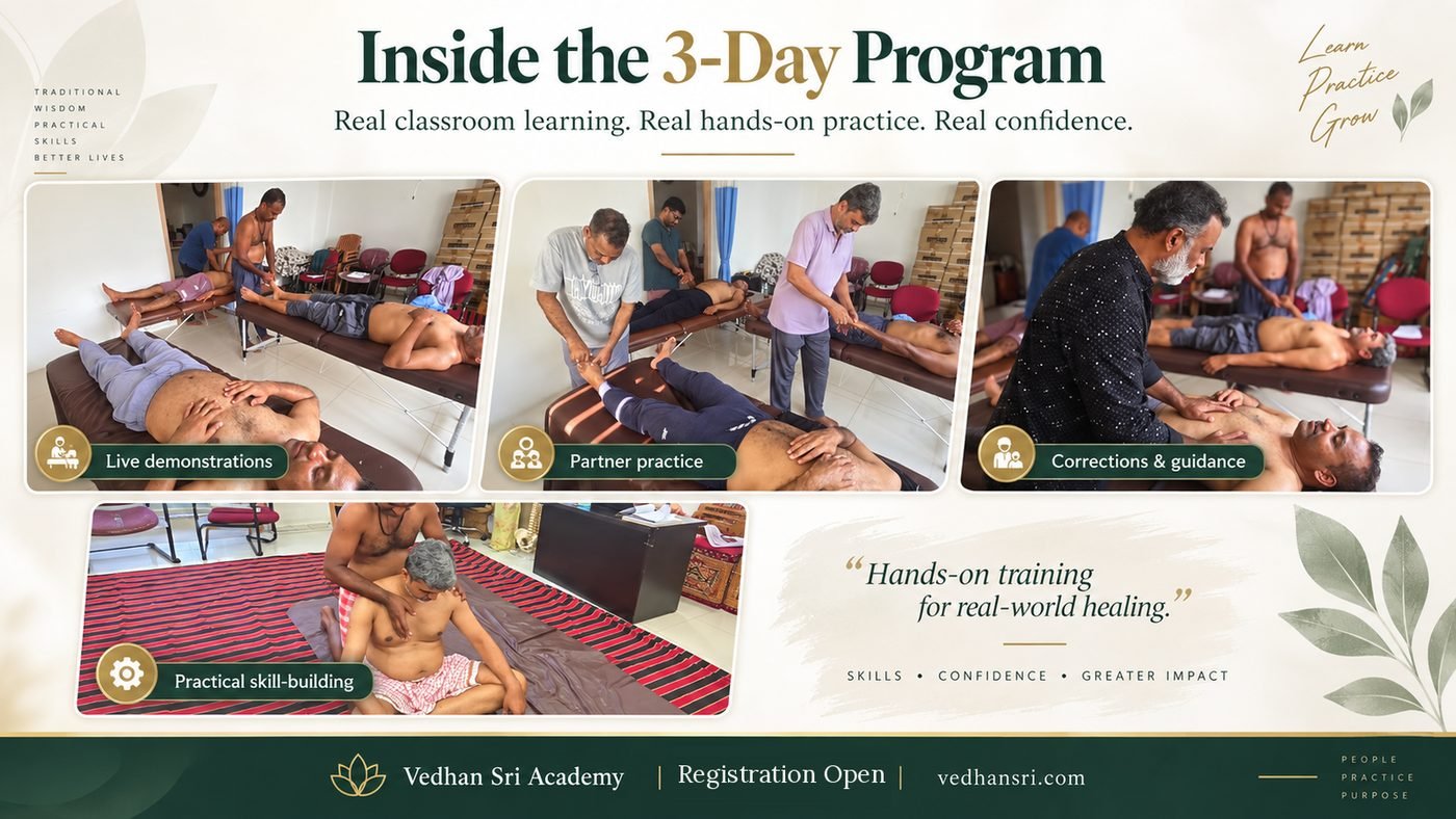 Live demonstration and correction inside the three-day programme