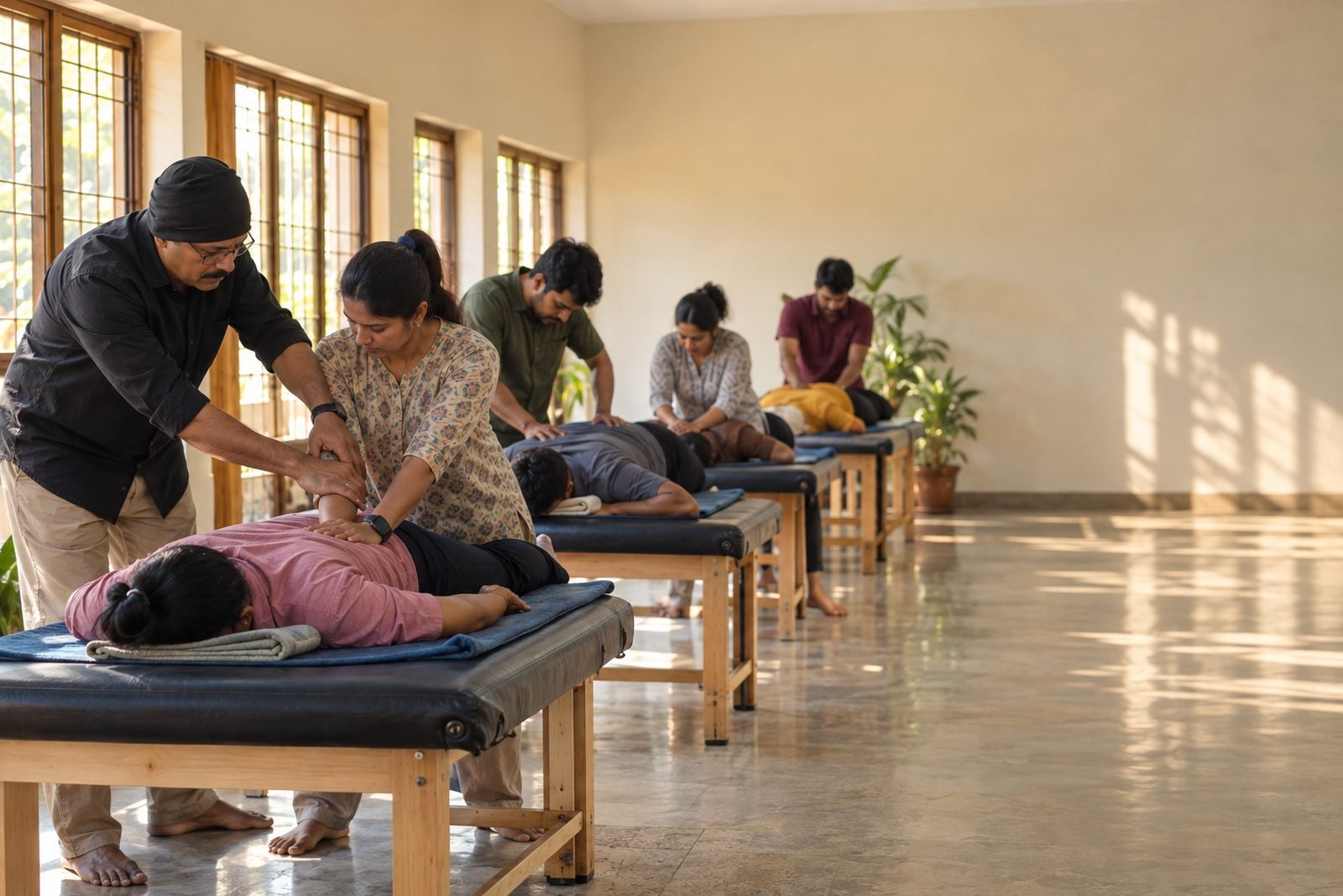Hands-on practice in the training room at Vedhan Sri Academy