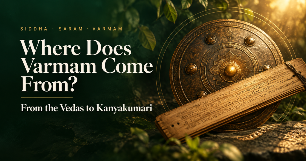 Where does Varmam come from — cover for Vedhan Sri's history of the body's vital points, from the Vedas to Kanyakumari